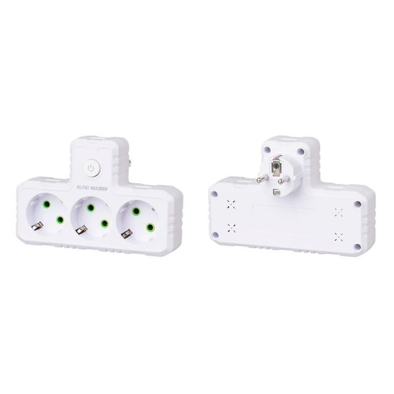Розетка трійник Т-подібний із заземленням F301-White, 3 розетки, 2500W, 10A, 110-250V~Max, Blister
