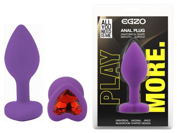 Силиконовая анальная пробка EGZO - Silicone Violet Heart Plug Red, size S Sex Aura