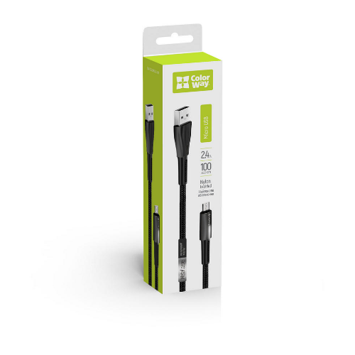 Кабель USB MicroUSB ColorWay CW-CBUM035-BK 2,4A плетений шнур 1м чорний | Зображення 2