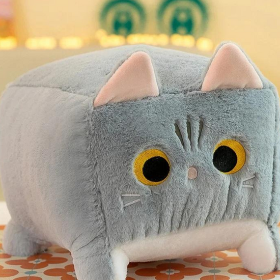 М'яка плюшева іграшка сірий квадратний котик 40 см знижка