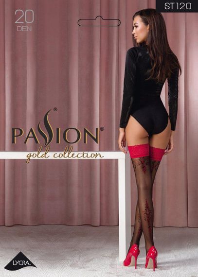 Панчохи Passion ST120 5 black-red, на ажурній силіконовій резинці, вишуканий декор та люрекс sexstyle | Зображення 2