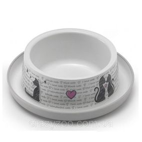Миска для котів Moderna Trendy Dinner Cats in Love пластикова біла Ø 17x5.3 см 350 мл H131027CL
