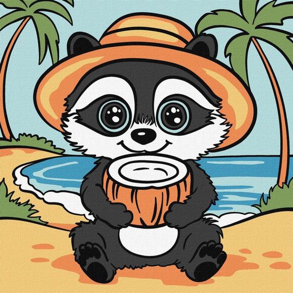 Картина по номерам "Енот и кокос" ©art_selena_ua KHO1242, 25х25 см