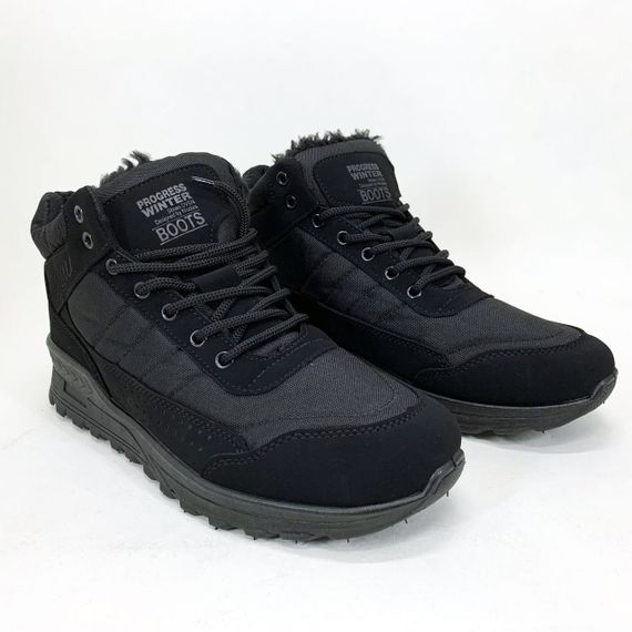 Черевики чоловічі 44р 28.5см чорні Зимове чоловіче взуття з текстилю | Зображення 2