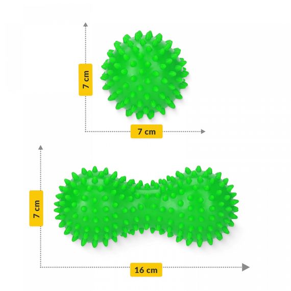 Масажний м'яч подвійний з шипами 4FIZJO Spike+ 7 x 16 см Green (P-5905973403351) | Зображення 2