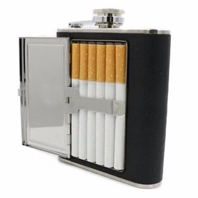Портативная фляжка из нержавеющей стали с портсигаром, 142 мл / 6 сигарет🚬, AB-3