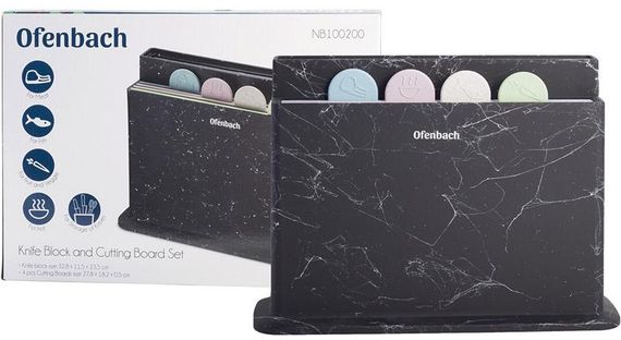 Набір 4 обробні дошки Ofenbach Black Marble 28х18х0.5см на горизонтальній підставці для ножів | Зображення 5