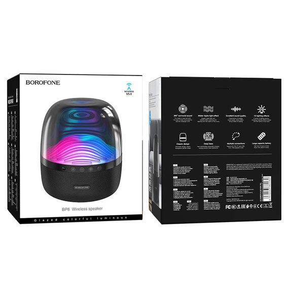 Bluetooth Колонка Borofone BP8 Glazed colorful luminous Чорний | Зображення 5
