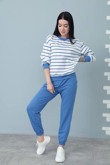 Женский спортивный прогулочный костюм джоггеры и свитшот GF07932 цвет синий, размер 42/44 | Зображення 1