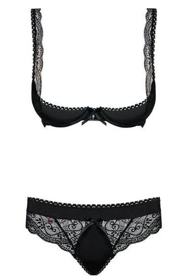 Комплект Obsessive MIAMOR SET S / M чорний відкритий, груди, Черный, S/M | Зображення 3