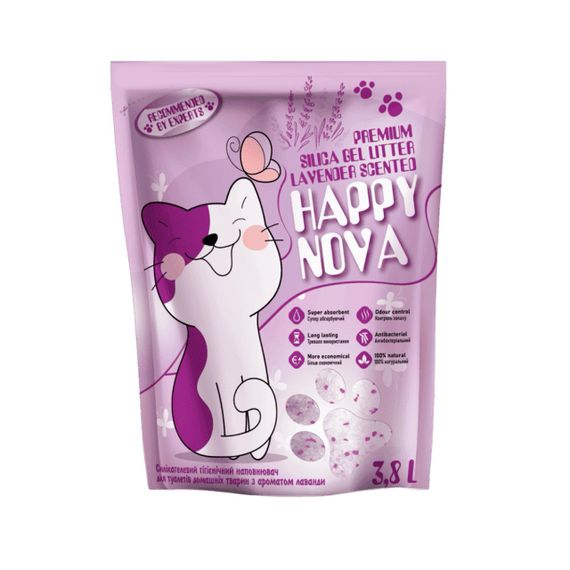 Силікагелевий наповнювач для котячого туалету з ароматом лаванди Happy Nova, 3.8 л