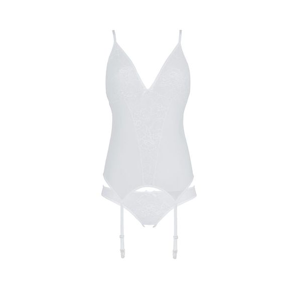 Корсет із пажами, трусики з ажурним декором та відкритим кроком Passion URSULA CORSET L/XL, white | Зображення 2