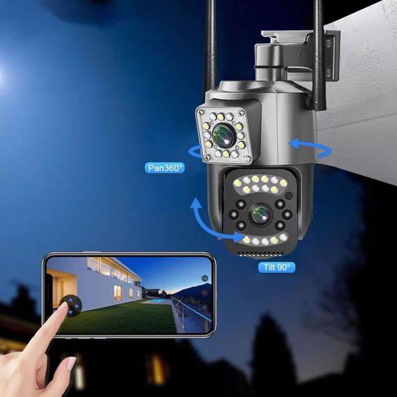 Вулична IP камера 4Мп, з датчиком руху, SC03 V380pro, під сім карту 4G / Поворотна камера відеоспостереження з 2 об'єктивами | Зображення 3