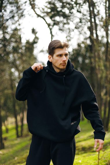 Костюм теплий чоловічий oversize чорний | Зображення 2