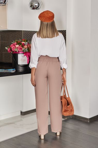 Жіночі вільні прямі штани з високою посадкою колір бежевий, розмір 42/44  GF1717 | Зображення 2