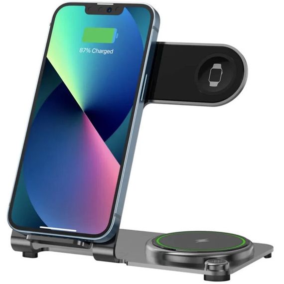 БЗУ WIWU Wi-W005 3 in 1 wireless charger Black | Зображення 1
