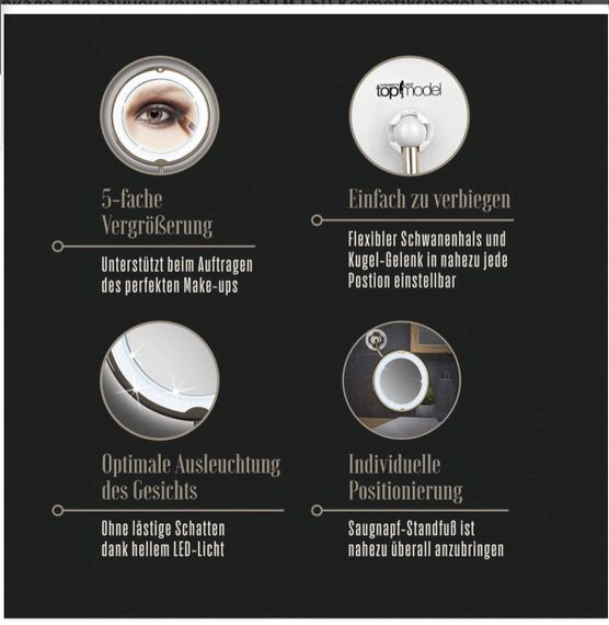 Дзеркало для ванної кімнати GNTM LED Kosmetikspiegel Saugnapf 5x Vergrerung Schminkspiegel beleuchtet rund | Зображення 4