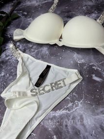 Белый комплект женского нижнего белья Victoria's Secret Модель Буквы Стразы Виктория Сикрет 75В Белый