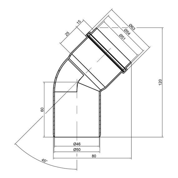 Коліно каналізаційне PPR TA Sewage 50, 45° TASEBPP4550 | Зображення 1