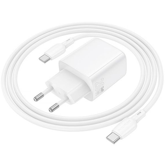 МЗП Borofone BN27 Fuente PD20W+QC3.0 (1USB-A/1C) + кабель Type-C to Type-C White | Зображення 1