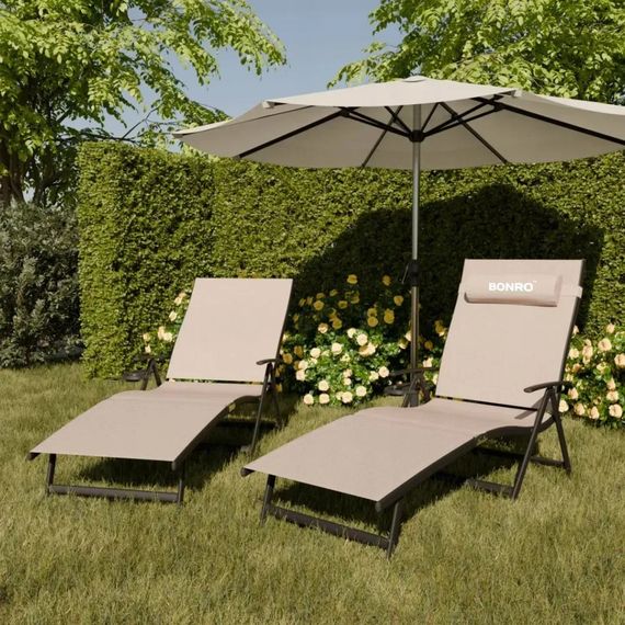 Шезлонг садовый Bonro BG-008 складной с подголовником и подстаканником бежевый (42401155) | Зображення 7