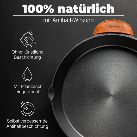Чавунна сковорода TECOR з антипригарним покриттям 28см для індукційної газової електричної плити універсальна з захистом для ручок | Зображення 2