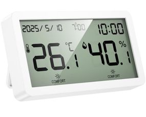 Термогігрометр HOCO HX42 з годинником, LCD дисплеєм, вимірюванням температури та вологості, настінний/настільний - White