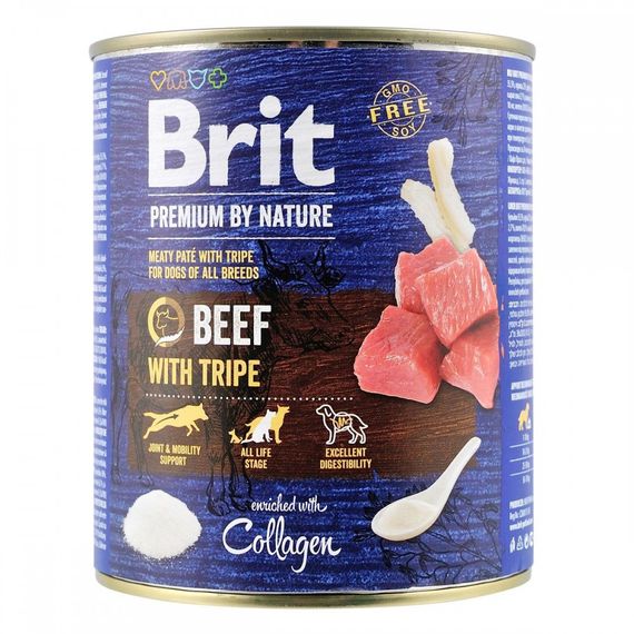 Корм вологий Brit Premium by Nature k консерви для собак з яловичиною і тельбухами 800 г