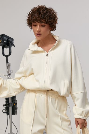 Вільний спортивний костюм із прямими штанами та кофтою з рукавами-реглан - кремовий цвет, M (є розміри) | Зображення 2