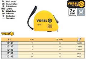 Рулетка Польша 2 фиксатора l=5 м w=16 мм VOREL-10135