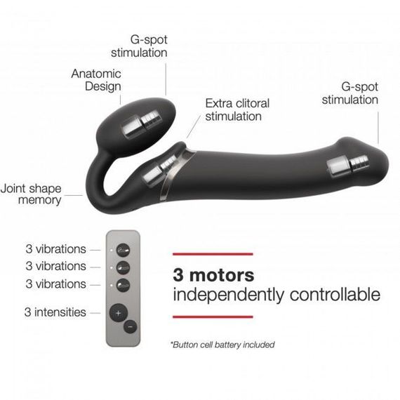 Безремінний страпон з вібрацією Strap-On-Me Vibrating Black M, діаметр 3,8см, пульт ДК, регульований | Зображення 4