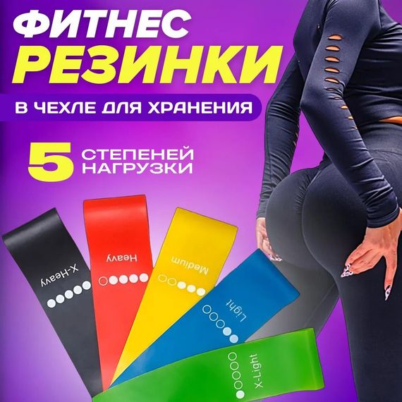 Спортивні гумки еспандер Fit Simplify 5 шт, Фітнес гумові тренінгові Гумки для тренування фітнес GZ-44 | Зображення 3