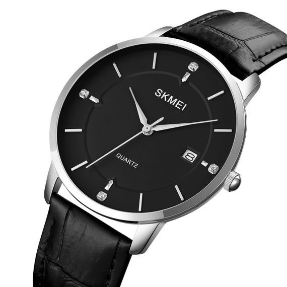 Годинник S2kmei 1801LSIBK Silver-Black Leather | Зображення 1
