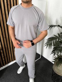 Мужской спортивный костюм с футболкой и штанами VL1016 цвет серый, размер 46/48
