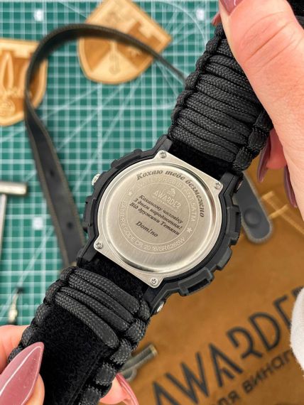 Чоловічий годинник Awarder 005 Тризуб срібло Black + Паракордовий ремінець Black 1202-0166 | Зображення 1