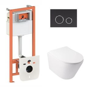 Готовое решение Qtap для ванной комнаты: подвесной унитаз Swan Ultra Quiet 485x360x320 + комплект инсталляции Nest 4 в 1 (круглая