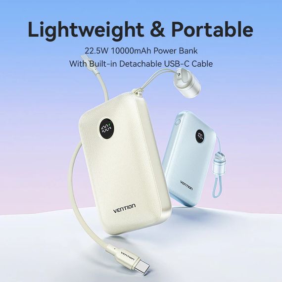 УМБ Vention 10000mAh 22,5W Fast Charging, USB-A, 2xUSB-C Beige | Зображення 6