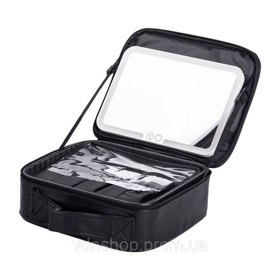 Органайзер косметичка з еко шкіри з дзеркалом та підсвічуванням 26×22×9 см HP-10-2AB | Зображення 3