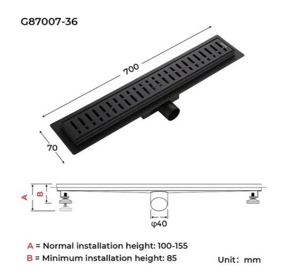 Душовий трап Gappo 70х700 мм, нержавіюча сталь, чорний G87007-36 | Зображення 7