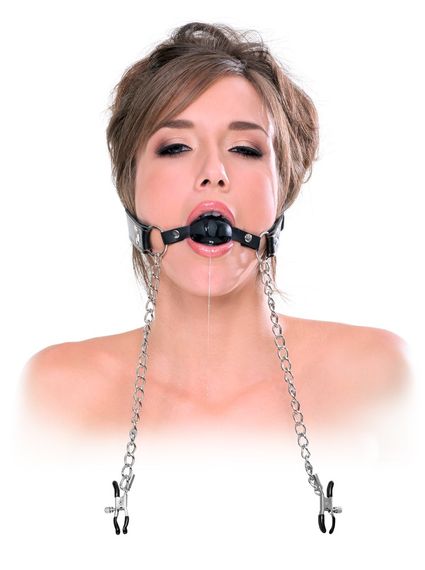 Кляп із затискачами для сосків - FFE Deluxe Ball Gag & Nipple Clamps | Зображення 3