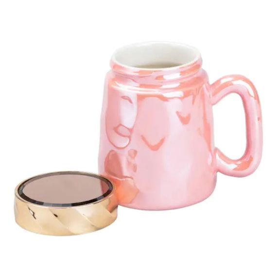 Чашка с крышкой 450 мл фарфоровая в зеркальной глазури Розовая HP7195P | Зображення 1
