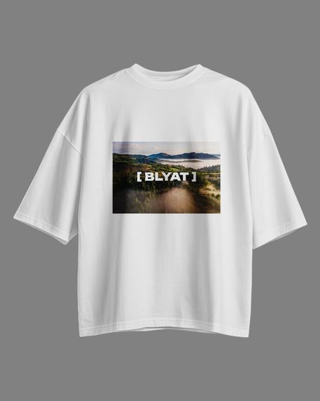 Oversize футболка з принтом Blyat біла | Зображення 1