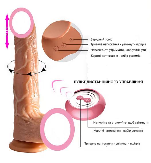 Реалістичний фалоімітатор Fighting Dildo з ротацією, поступальними рухами та підігрівом 225*40 mm | Зображення 3
