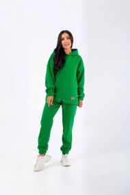 Женский теплый спортивный костюм на флисе худи и штаны NB23038 цвет зеленый, размер 54/56