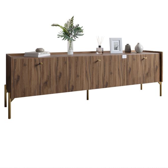 Тумба під телевізор на 3 шухляди LION Wood з золотими ніжками 160х65х40 см Дуб Ліворно (LION-042993) | Зображення 1