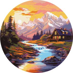 Картина по номерам "Дом у реки" KHO-R1019 диаметр 39 см