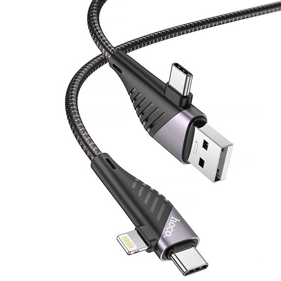 Дата кабель Hoco U95 Freeway 4in1 USB/Type-C to Type-C/Lightning 60W (1.2m) Black | Зображення 2