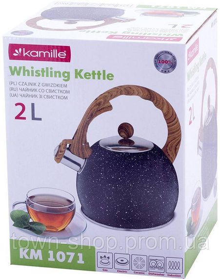 Чайник Kamille Whistling Kettle Marble 2л из нержавеющей стали со свистком, черный мрамор KM-1071 | Зображення 6