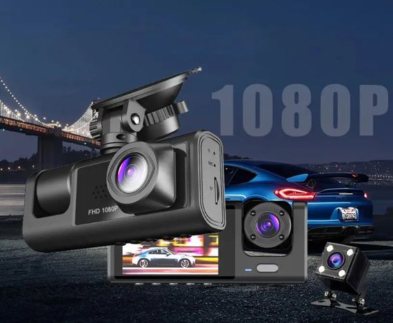Видеорегистратор 3 камеры Full HD 1080 Traffic recorder Z37 • Автомобильный видеорегистратор с тремя камерами DVR S1 | Зображення 1