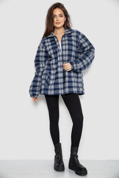 Кофта-сорочка на блискавці утеплена, колір бежево-синій, 244R2210 | Зображення 1